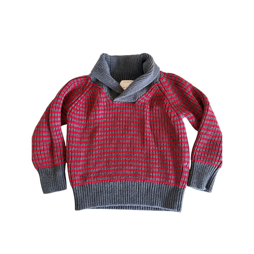 Crewcuts Girls' Red & Gray Striped Cotton Sweater 2T